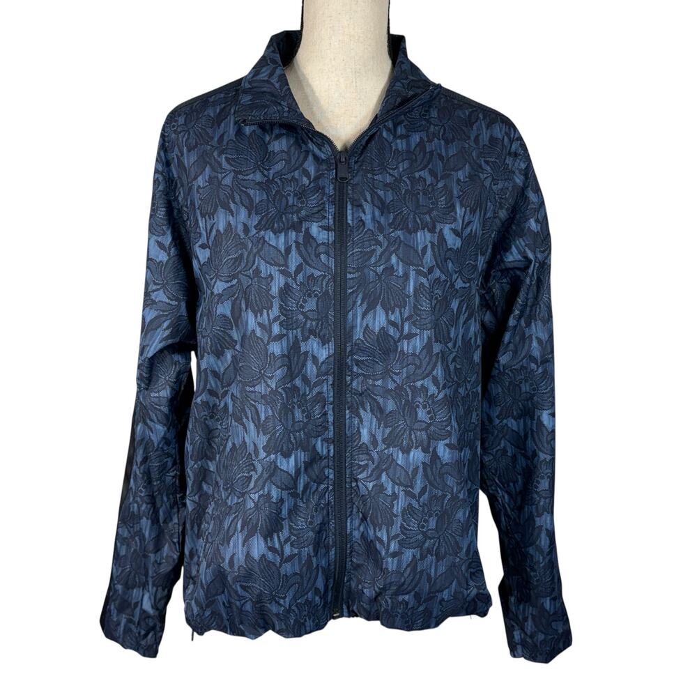 Athleta Small Sightseer Lace Jacket Full-Zip Floral UPF Pockets Mesh Lined Blue